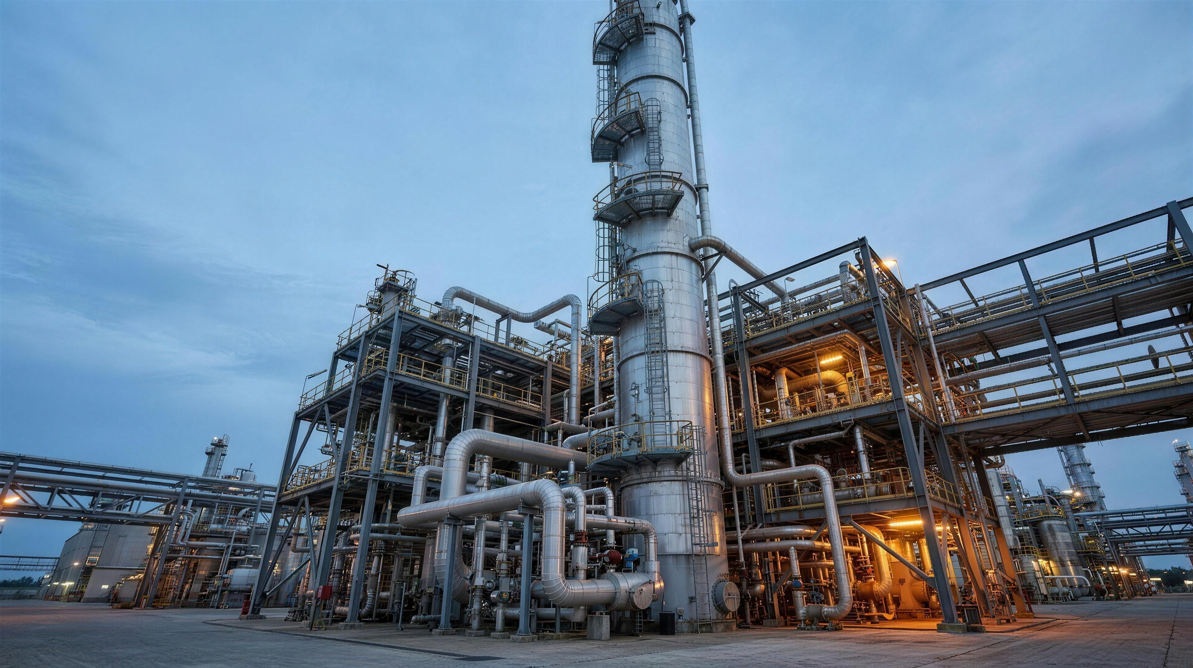 Industrial amine gas-treating absorber column at a petrochemical plant removing CO2 and H2S