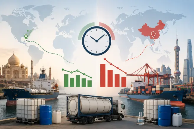 Average Lead Time for Bulk Chemicals from India vs China: Benchmarks and Trends