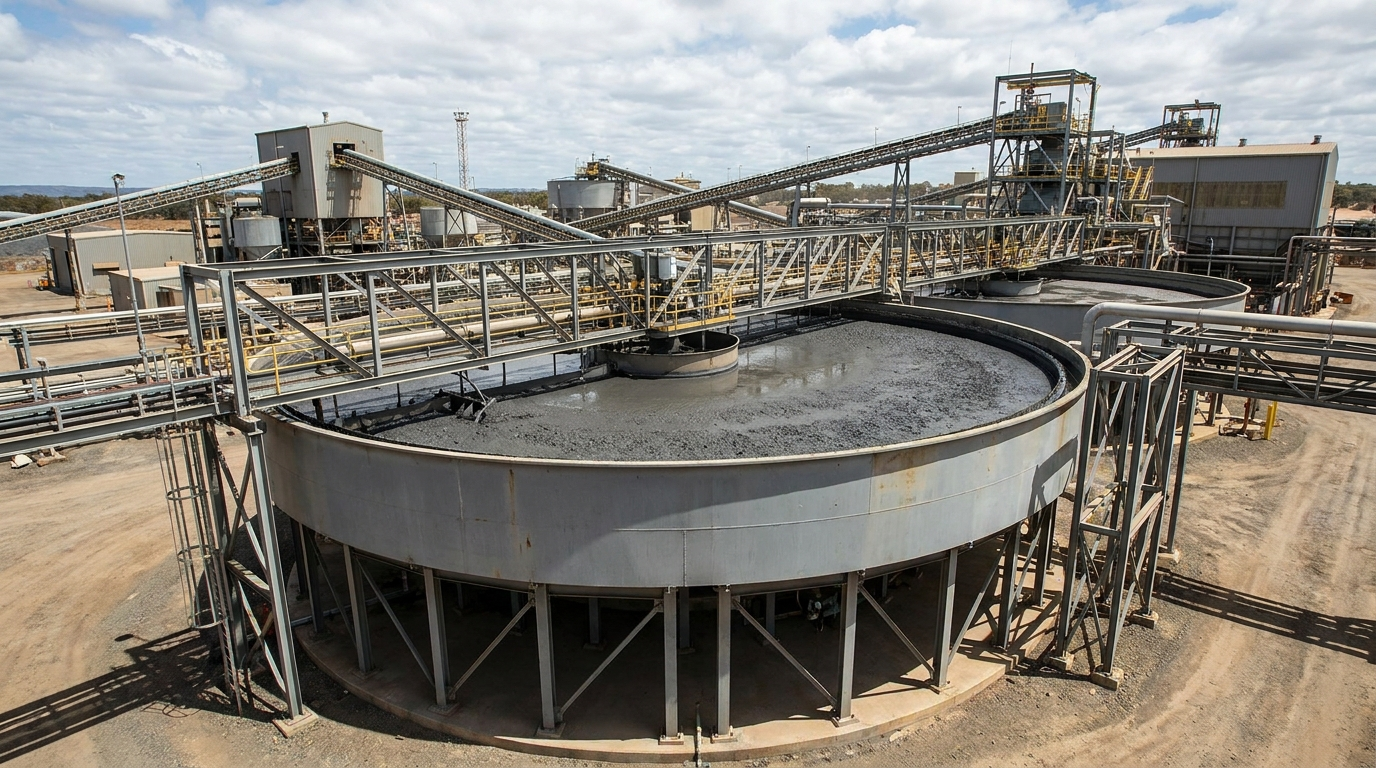 mining tailings thickener with raked underflow