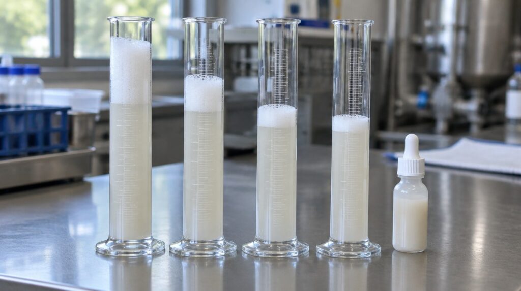 Defoamers are picked twice: the process sets the family before a jar test picks a product
