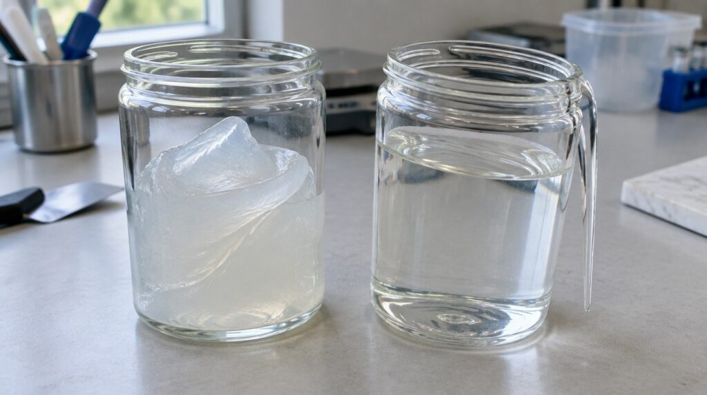 Silicone gum is too thick to pour, so buy the blend by gum content, not viscosity